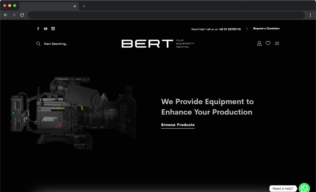 BERT Film Equipment Rental Website Development